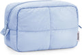 Puffy Makeup Bag for Travel Women Girl, Quilted Makeup Bag Cosmetic Bag, Cute Puffer Make up Organizer Bags, Travel Toiletry Bag Toiletries (Blue)