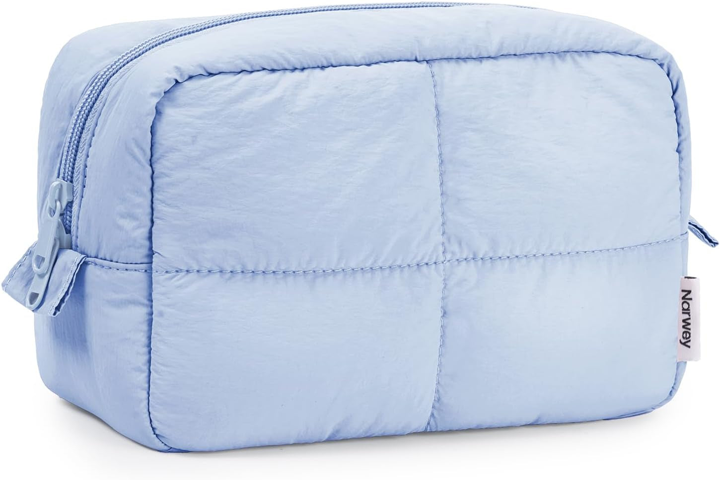 Puffy Makeup Bag for Travel Women Girl, Quilted Makeup Bag Cosmetic Bag, Cute Puffer Make up Organizer Bags, Travel Toiletry Bag Toiletries (Blue)