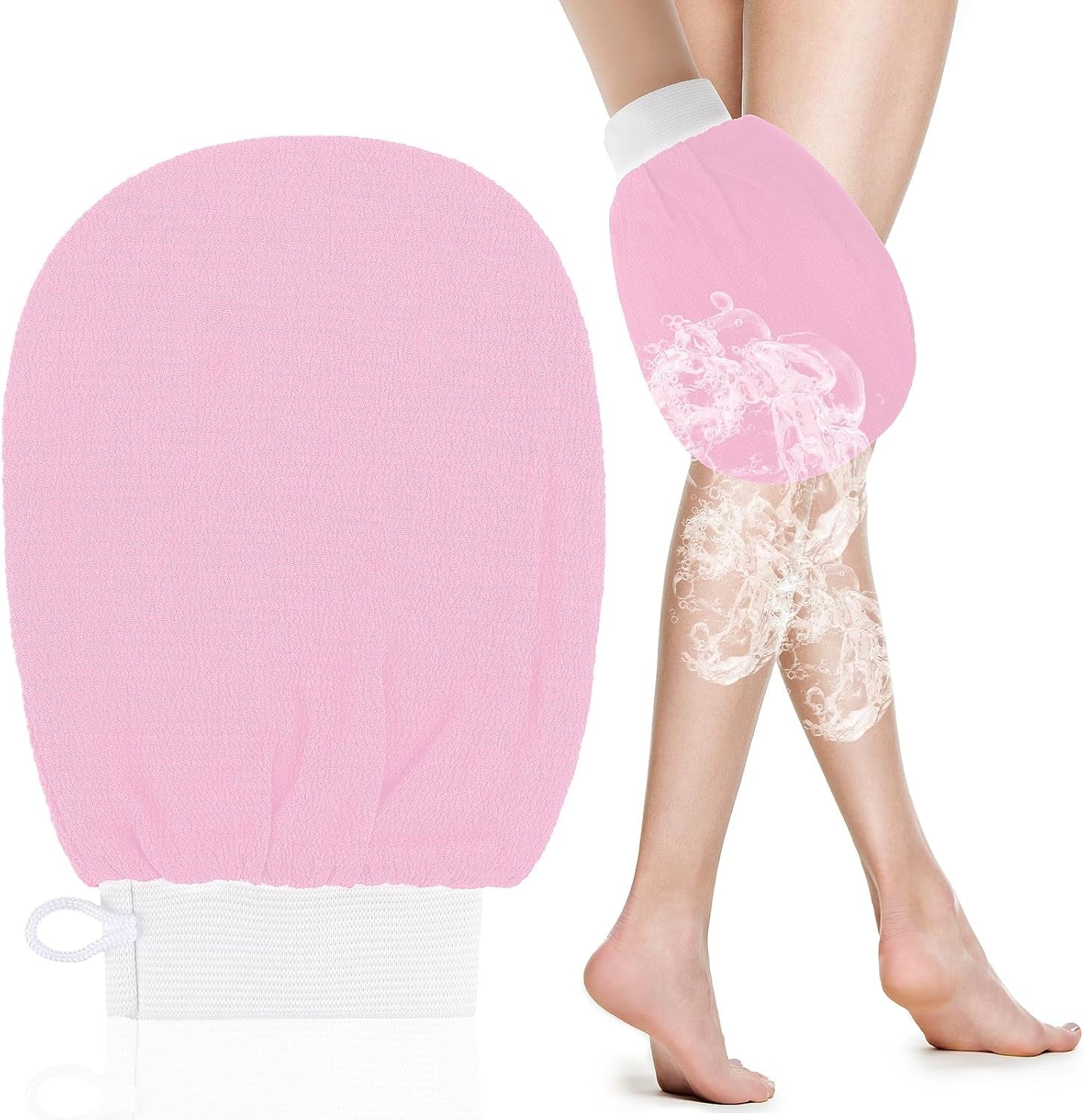 Exfoliating Glove Body Scrubber Exfoliator 1 PC Korean Washcloth Skincare Remover Deep Scrub Loofah Cleansing Mitts Exfoliate Cloth Exfoliation Scrubbing Bath Shower Soap Sponge Hand Towel(Pink)