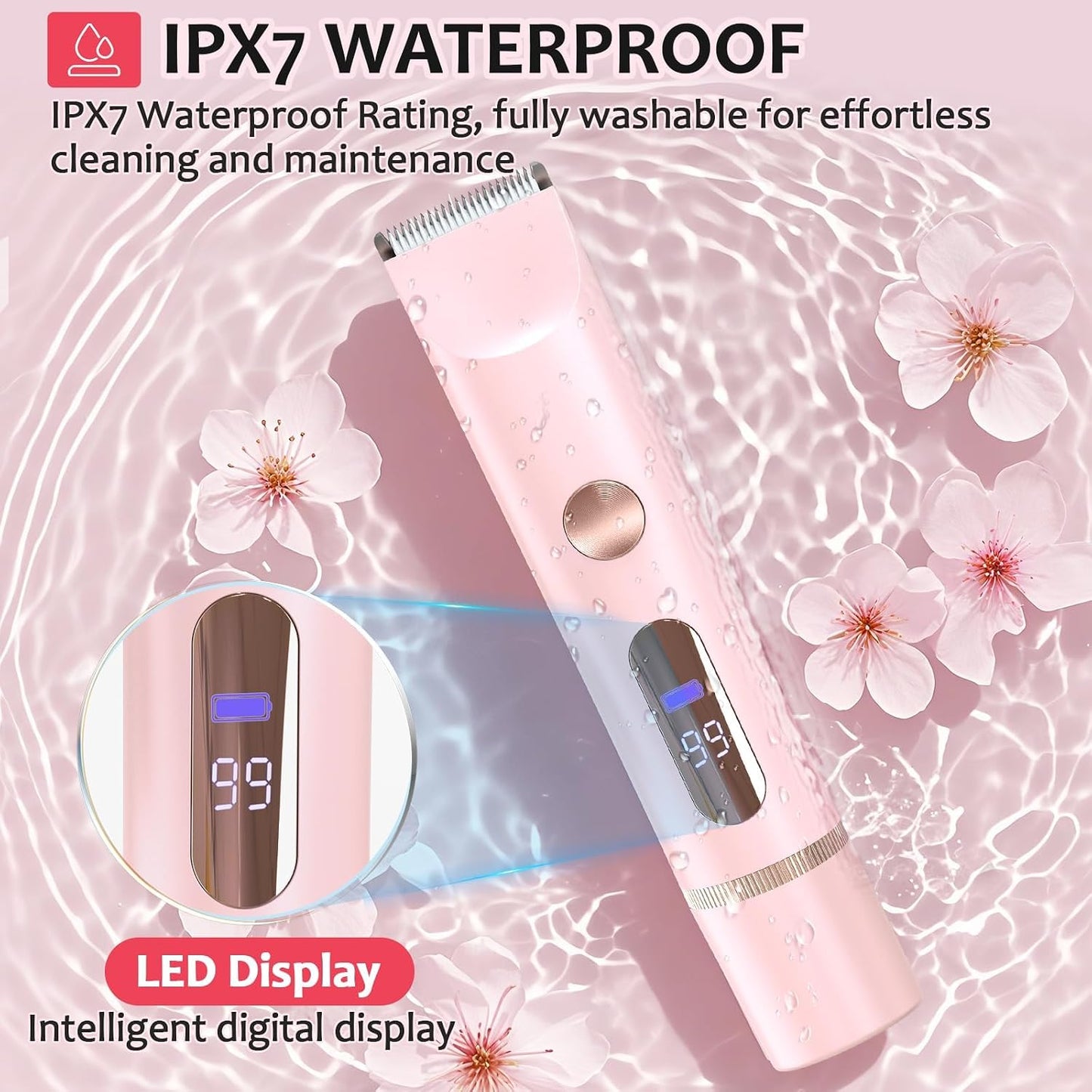Bikini Trimmer for Women,Ipx7 Waterproof Rating for Wet and Dry Use,Rechargeable,Electric Razors for Women,2 in 1 Dual Blade,For Use on the Face, Underarms, Bikini Area and Legs. (Pink)