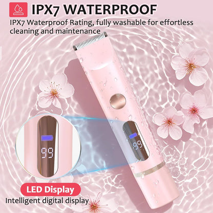 Bikini Trimmer for Women,Ipx7 Waterproof Rating for Wet and Dry Use,Rechargeable,Electric Razors for Women,2 in 1 Dual Blade,For Use on the Face, Underarms, Bikini Area and Legs. (Pink)