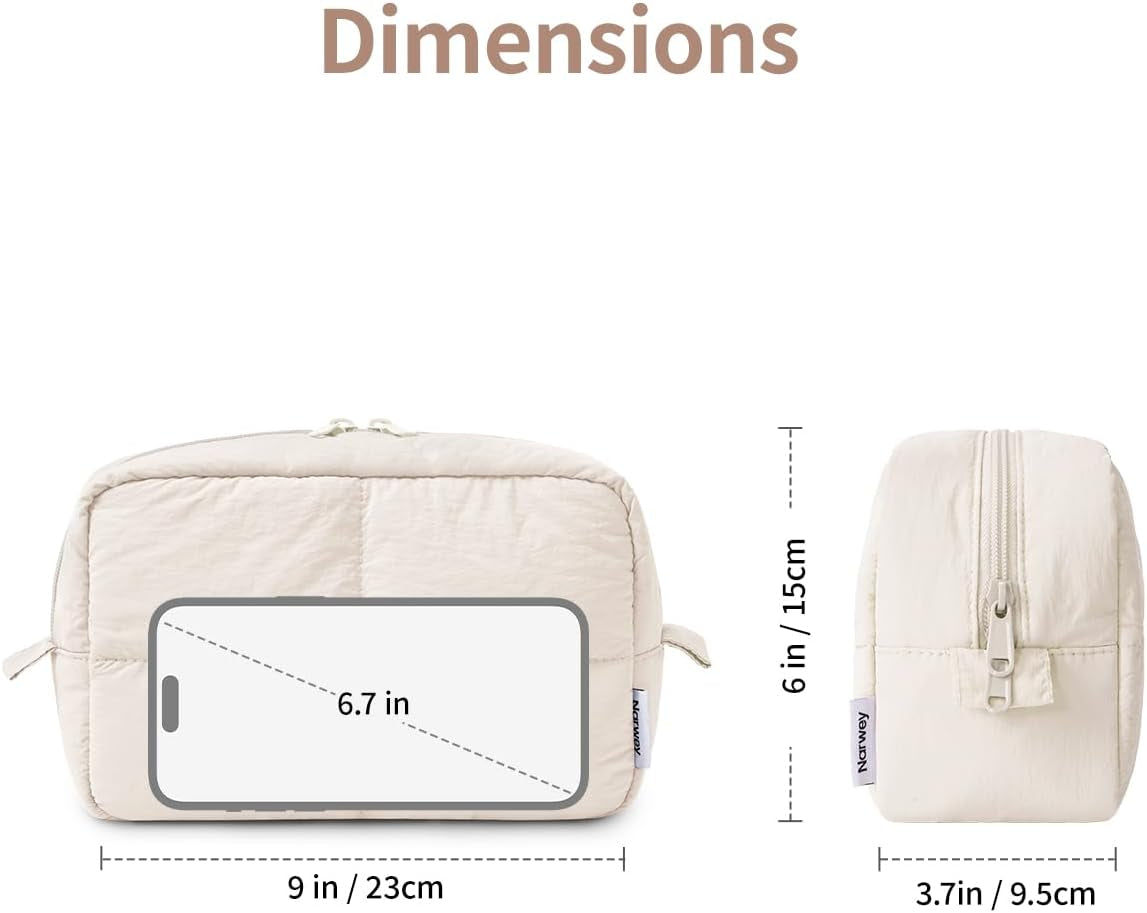Puffy Makeup Bag for Travel Women Girl, Quilted Makeup Bag Cosmetic Bag, Cute Puffer Make up Organizer Bags, Travel Toiletry Bag Toiletries (Beige)